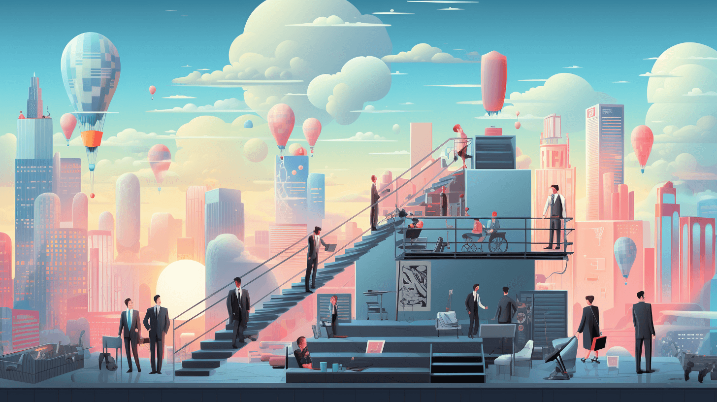 People scaling a building, representing startup on a way to success